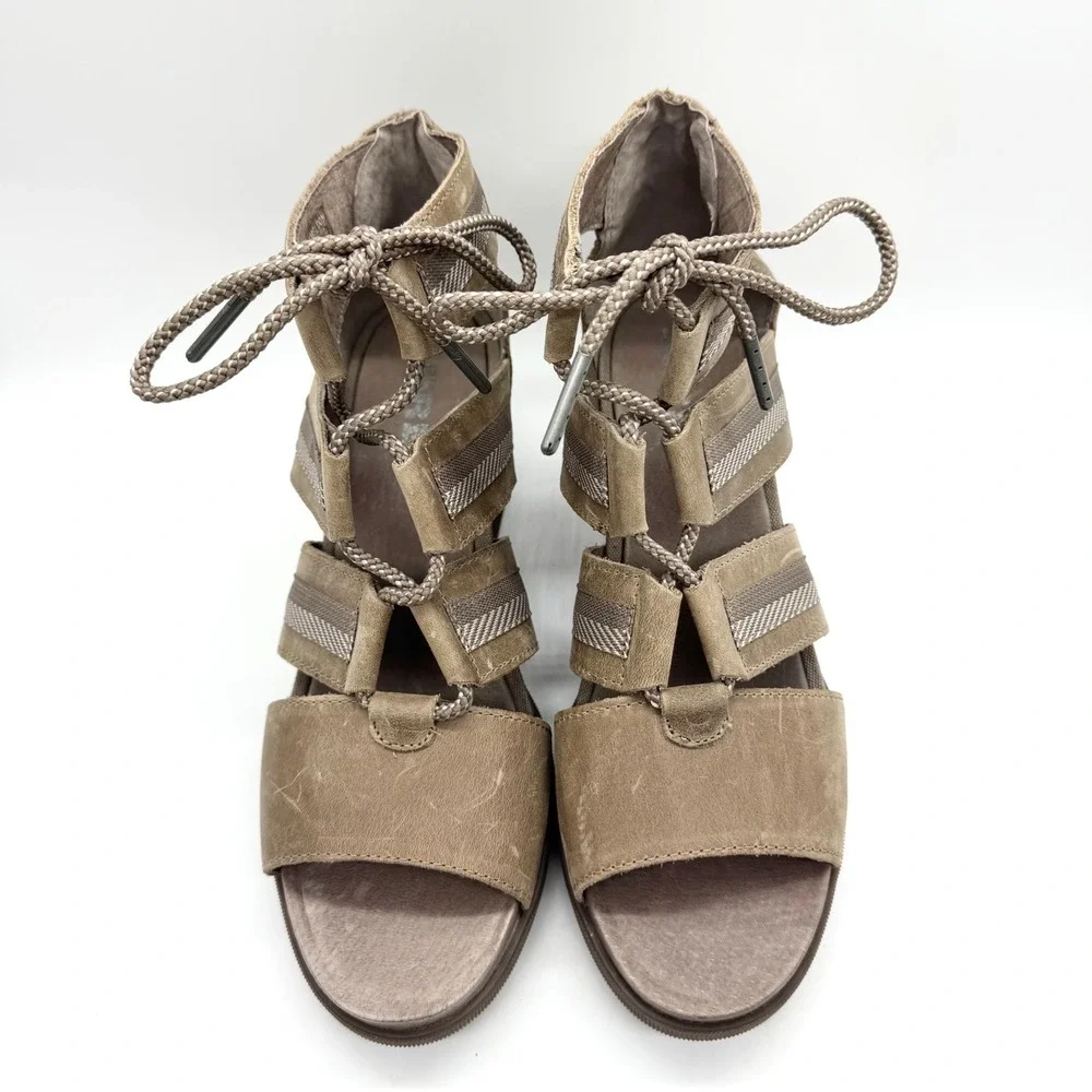 Sorel Joanie II Lace Up Open Toe Comfort Wedge Sandal Taupe Tan Womens‎ Size 11